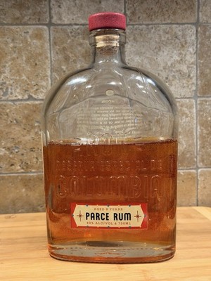 Resin Filled Faux Rum Bottle Parce 8 Year Colombia Luxe Bar Decor Display *
