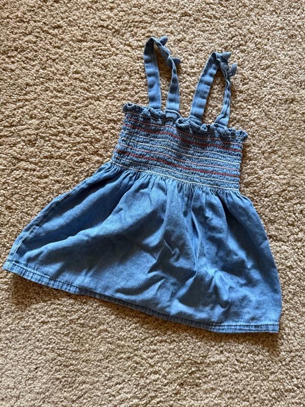 Cute Picapino Girls Denim Shoulder Strap Dress w/ Stitched Stripes | Size 6X