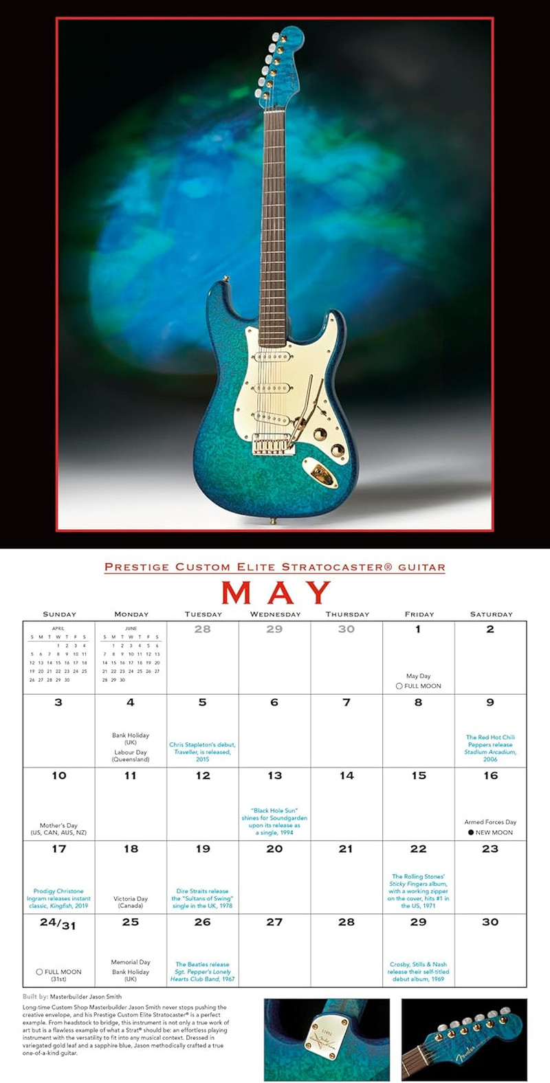 Fender Custom Shop Guitars 2026 Wall Calendar, 16-Month Guitar & Music Photograp