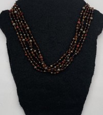 Vintage Style Multi-Strand Beaded Necklace With Earth Tone Colored Beads 20 In