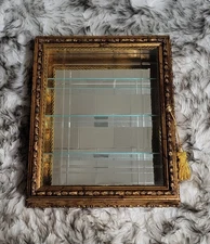 Vintage Horchow Creazioni Artistiche Italy Gold Wall Curio Display Cabinet Shelf