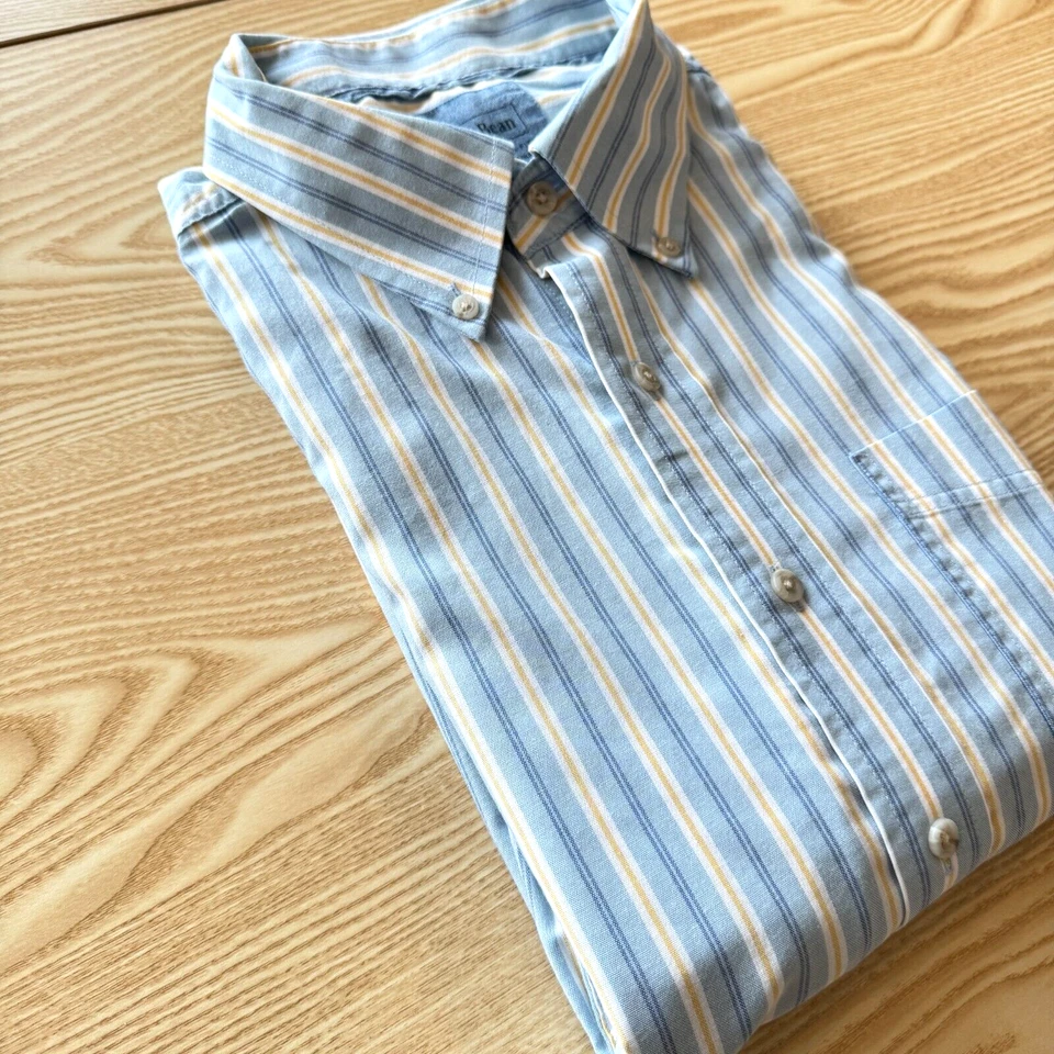 L.L.Bean Large Shirt Mens Blue White Striped 26" Pit-to-Pit Designer Fashion Men - Image 3 of 4