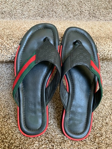 Gucci Men's Black Leather Thong Sandals. Size IT9 G/ US 10. - Picture 8 of 14