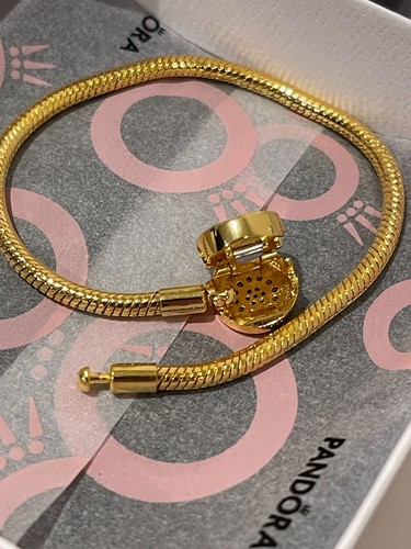 PANDORA 925 ALE 14k Moments Sparkling Crown O Charm Bracelet 18cm / 7.1in w/Box - Picture 3 of 4