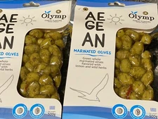 Olymp Aegean Greek Marinated Lemon/herb Green Olive Whole 2 X 500gr Pouches 🇬🇷