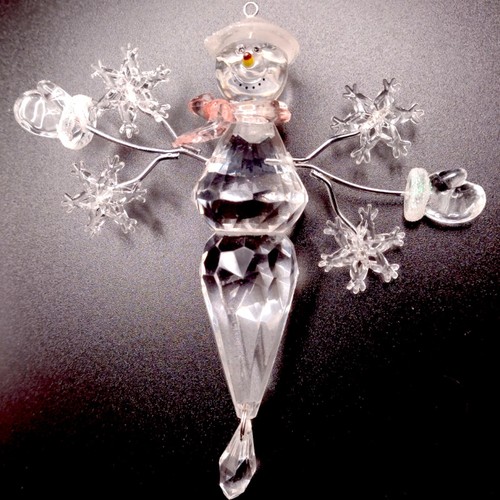 Vintage Crystal Chandelier Teardrop Icicle Acrylic Snowman Ornament 6" Diamond  - Picture 12 of 12