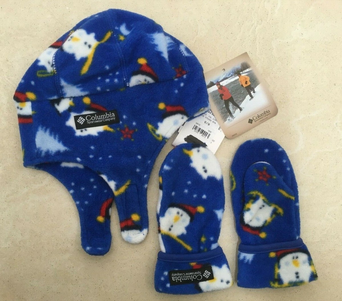 Christmas Snowman Hat Mittens Columbia Kids Toddler BNWT Blue or  Pink