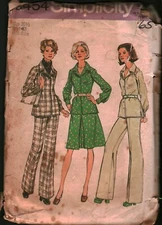 6454 Vintage Simplicity SEWING Pattern Misses Top Dress Pants 1970s 20.5 OOP