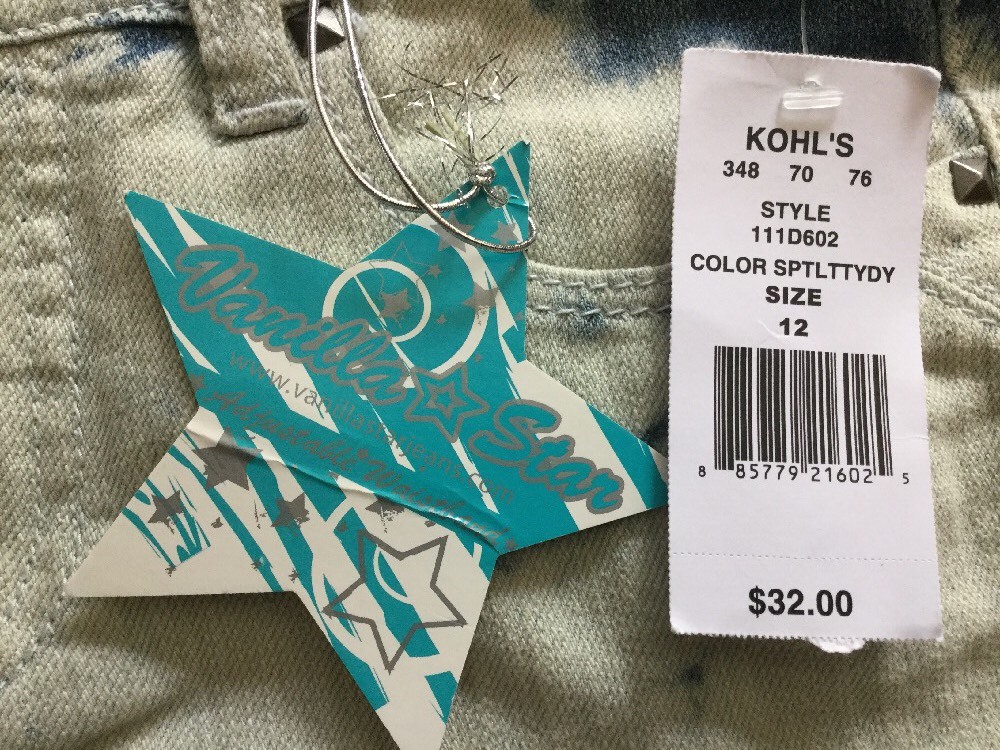 NWT GIRLS VANILLA STAR BLUE/WHITE DENIM TIE DYE SHORTS CUFFED SZ