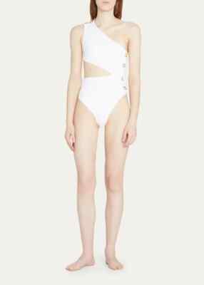 $350 OYE Swimwear White Asymmetric Cutout One Piece Swimsuit Small ymy0823