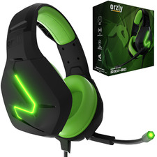 Orzly RXH-20 Gaming Headset LED with Mic for PS5 Xbox PC Switch - Black / Green