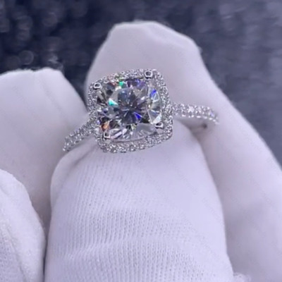 2.09Ctw Round Lab Created Moissanite Halo Engagement Ring 14K White Gold Plated