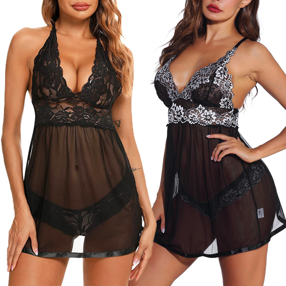 Sexy Lingerie For Womens Lace V-Neck Babydoll Underwear Open Back Sleepwear  US