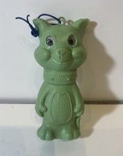 Vintage Green Blow Mold Cat With Holographic Eyes - Key Chain- Ornament- 4"
