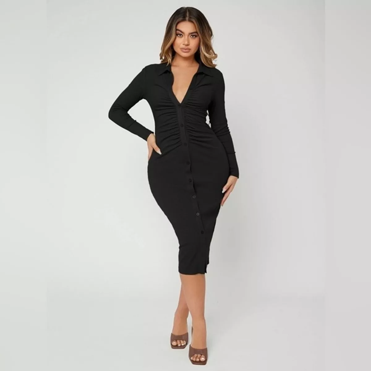 Shein long sleeve midi clearance dress