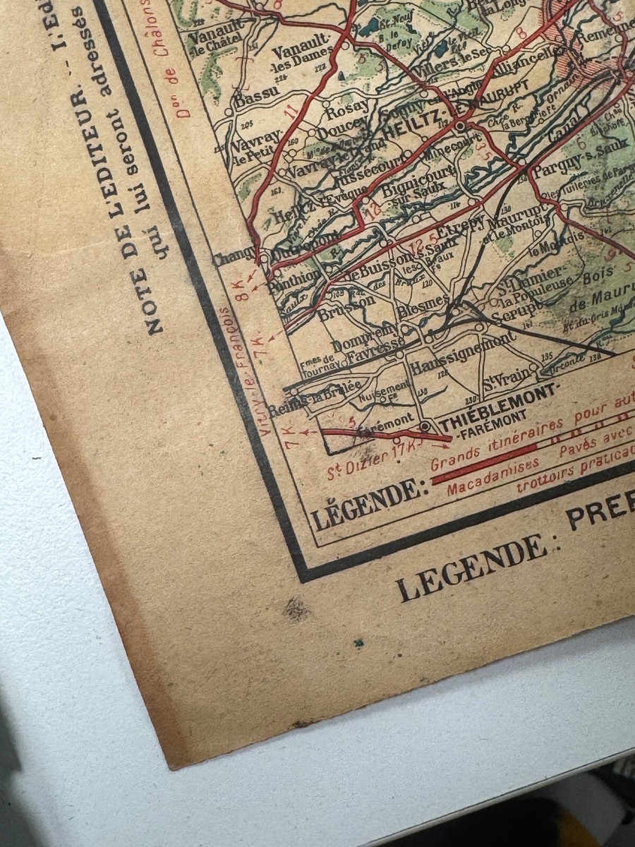 RARE early 1900's Bicycle Carte Routiere MAP Paris France