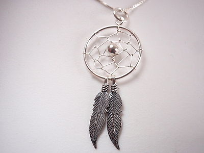 Silber Doppel gefiedert Traumfänger Halskette 925 Sterling Silber Corona Sonne 