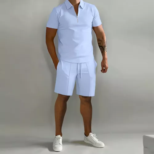 Conjunto de 2 piezas de conjunto de verano para hombre manga corta camisetas pantalones cortos conjunto informal suéter - Imagen 19 de 36