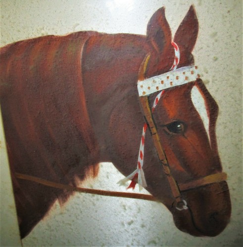 #2 EQUESTRIAN ART OIL HAND PAINTING ON SATIN SIGN SILK HORSE PICTURE GLASS FRAME - Picture 5 of 12