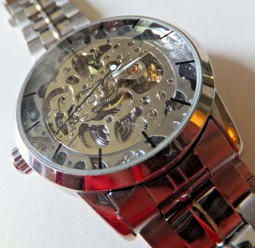 Skeleton Automatic Winding Chrome/Stainless-Steel Mechanical Watch - Works Well - Picture 3 of 8