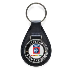 82nd Airborne Division Vietnam Service Combat Veteran Black Leather Keychain 