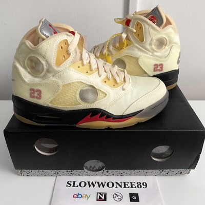 Nike Air Jordan 5 Retro SP x Off White Sail Fire Red Black Size 6  DH8565-100 | eBay