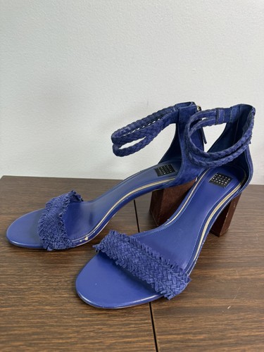 White House Black Market Margot Sandals 9.5 Blue Suede Ankle Strap Block Heel - Picture 6 of 9