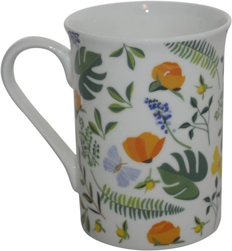 Set 6 Tazze Tazzine Caffè Tè Floreale Giardino Farfalla Fine Bone China - Foto 2 di 8