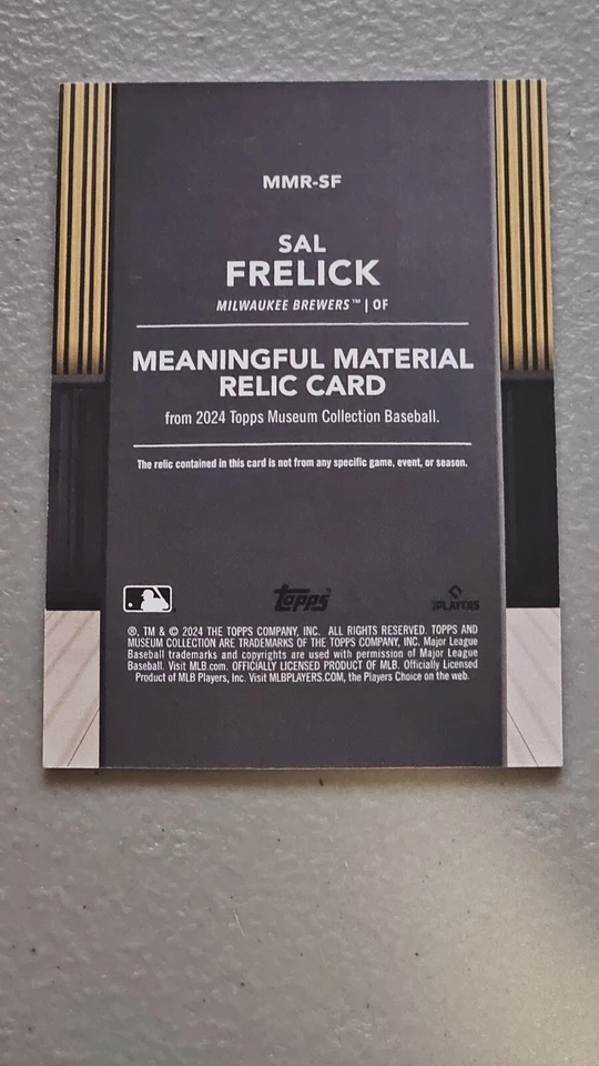 SAL FRELICK 2024 TOPPS GAME USED MEANINGFUL MATERIALS /99 CARD mlb - Image 2 of 2