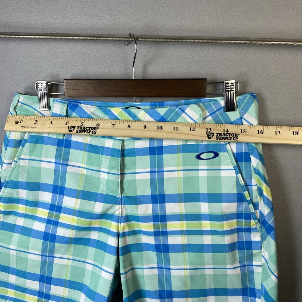 Pantalones cortos de golf Oakley para mujer talla 6 azul amarillo verde a cuadros divertidos pantalones de golf festivos Foto 4 de 4