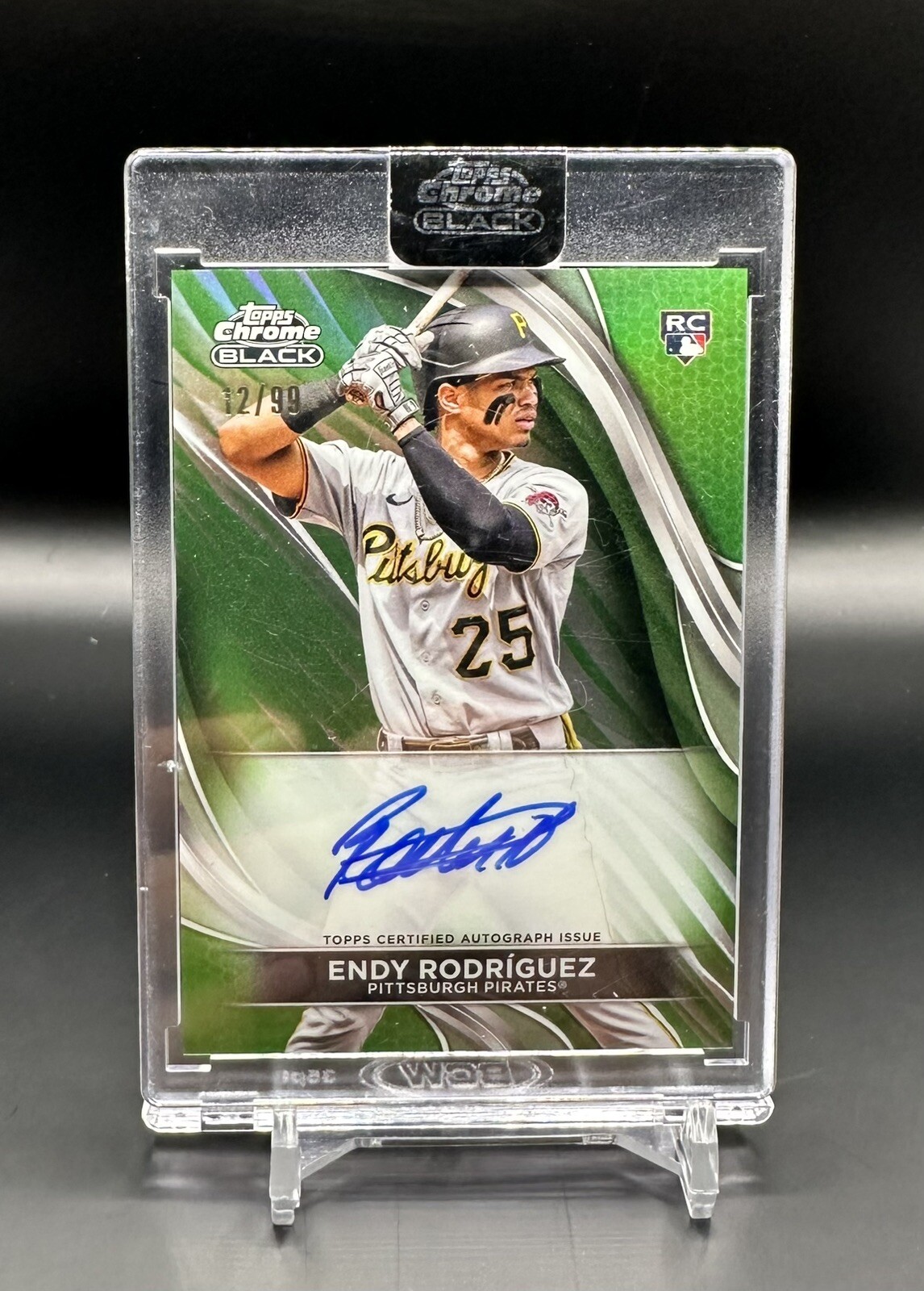 2024 Topps Chrome Black Endy Rodriguez Auto Green Refractor #12/99 SP RC Pirates
