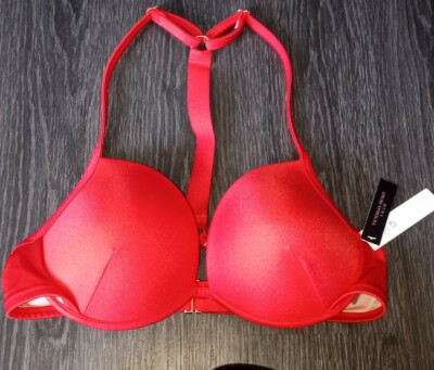 VS rhinestone logo shine strap t bk push up swim top NEW 32b red