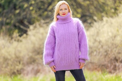Pull Benetton Violet En Mohair - Taille 40/42 - Style Chauve-souris - Très Bon état