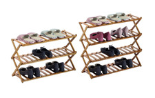 CASA&CASA 3/4 LIVELLI SLIM LEGNO BAMBÙ PIEGHEVOLE SCAFFALE SCARPIERA SUPPORTO 