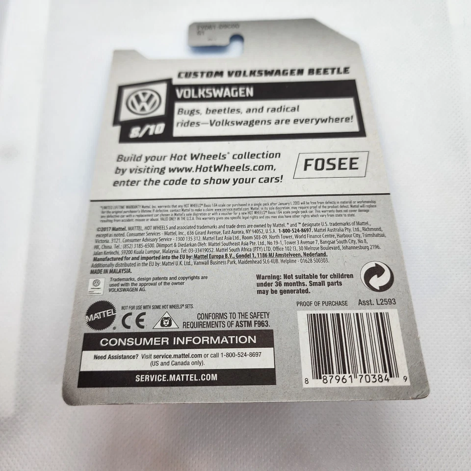 Hot Wheels 2018 Volkswagen Custom Volkswagen Beetle 8/10 - Image 2 of 2