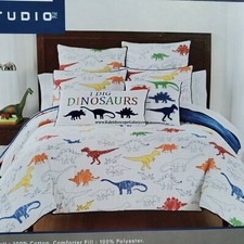 7pc Dinosaur Twin Comforter w/ Sheets  Red Blue Yellow Green Dinosaurs Bedding