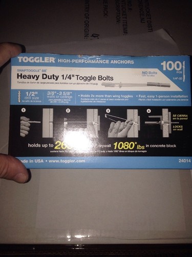 Toggler SnapToggle BB 1/4" Heavy Duty Strap Toggle Bolts 100 24014 NIB