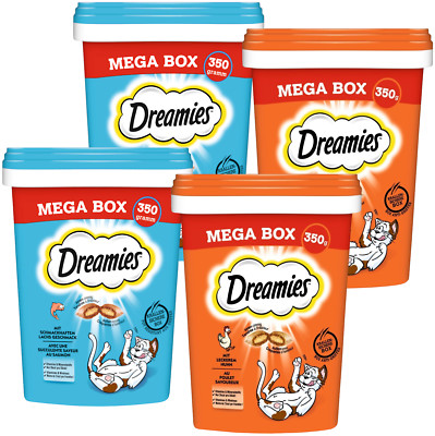 DREAMIES 4 x 350g Katzensnacks Combo Lachs & Huhn Katzenleckerlis Trockenfutter