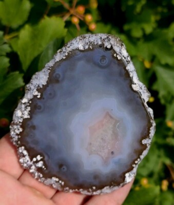 URUGUAY AGATE SLICE, BEAUTIFUL NATURAL BLUE- EYE AGATE PLATE   96MM × 83MM