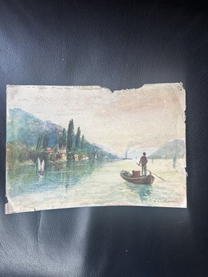 Antikes Aquarell See Fischer signiert W H Unterholz um 1900