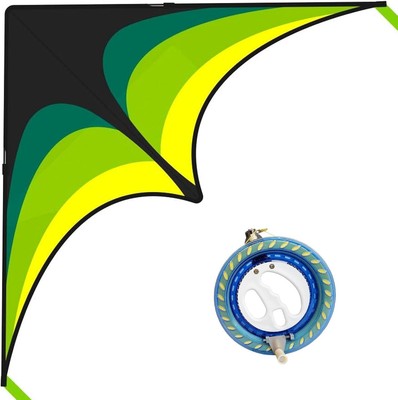 Large Delta Kite Easy to Fly with Reel Set, Beach & Green & Blue 