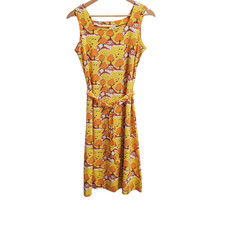 Vera Neumann Vintage 1960's Dress M? Scarf Sleeveless Tree Birds Yellow Orange