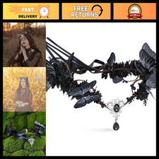 Handmade Dark Fairy Crown Black Butterfly Headpiece Woodland Elf Tiara for Cospl