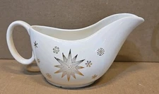 MCM White Gravy Boat Gold Stars & Snowflakes Retro Atomic Vintage Mid-century 