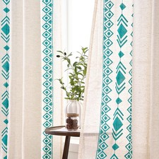 Teal Blue Curtains 84 Inch Length Beige Boho Farmhouse Curtains 2 Panels Bohe...