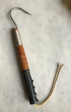 Steel Hook Fish Gaff With Wood Handle, Grip and Lanyard Made in Taiwan 13 3/4  