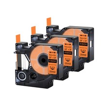 3PK Black on Orange 18434 IND VINYL Label Tape 9mm for Dymo Rhino 5000 5200