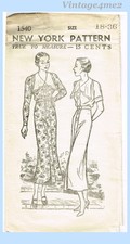 New York 1540: 1930s Uncut Misses Street Dress Size 36 B Vintage Sewing Pattern