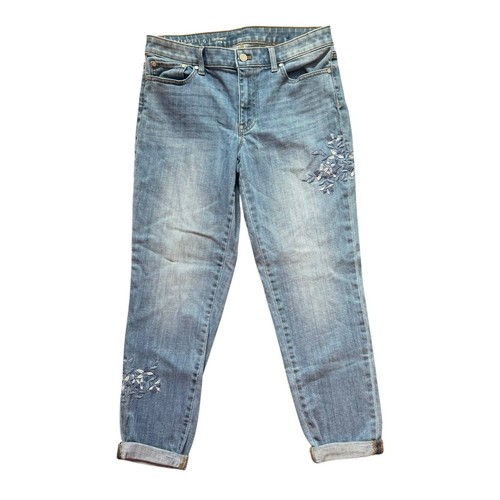 Pantalones de mezclilla Talbots Flawless Girlfriend 6 largos azules bordados florales con puños - Imagen 1 de 15