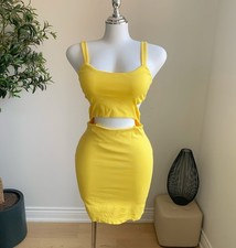 ZARA Yellow Cut Out Bodycon Mini Dress Spaghetti Strap S